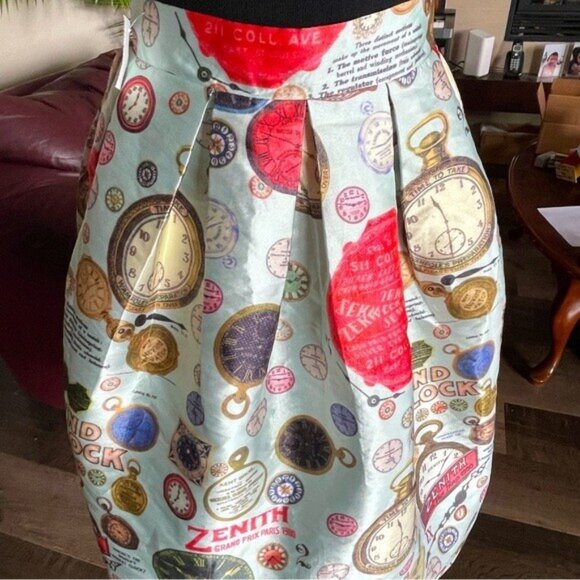 BNWT Choies Novelty Print Retro A-Lined Satin Ballon Midi Skirt Size Large - Picture 11 of 12